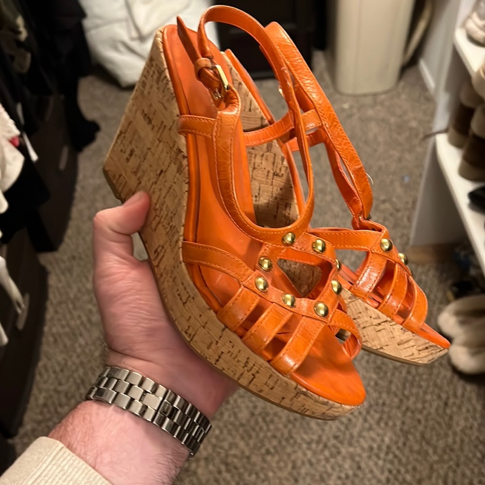 Franco Sarto orange straps wedge